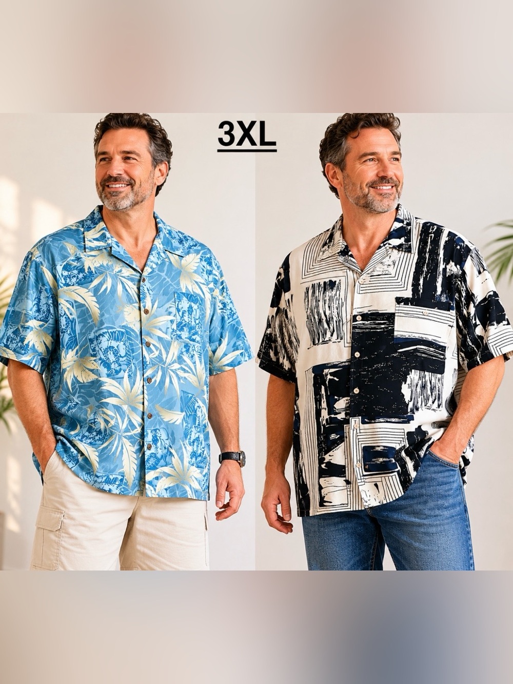 Caribbean Joe Blue Floral Hawaiian Camp Shirt Size 3XLT NWT & DESICA 3XL EUC